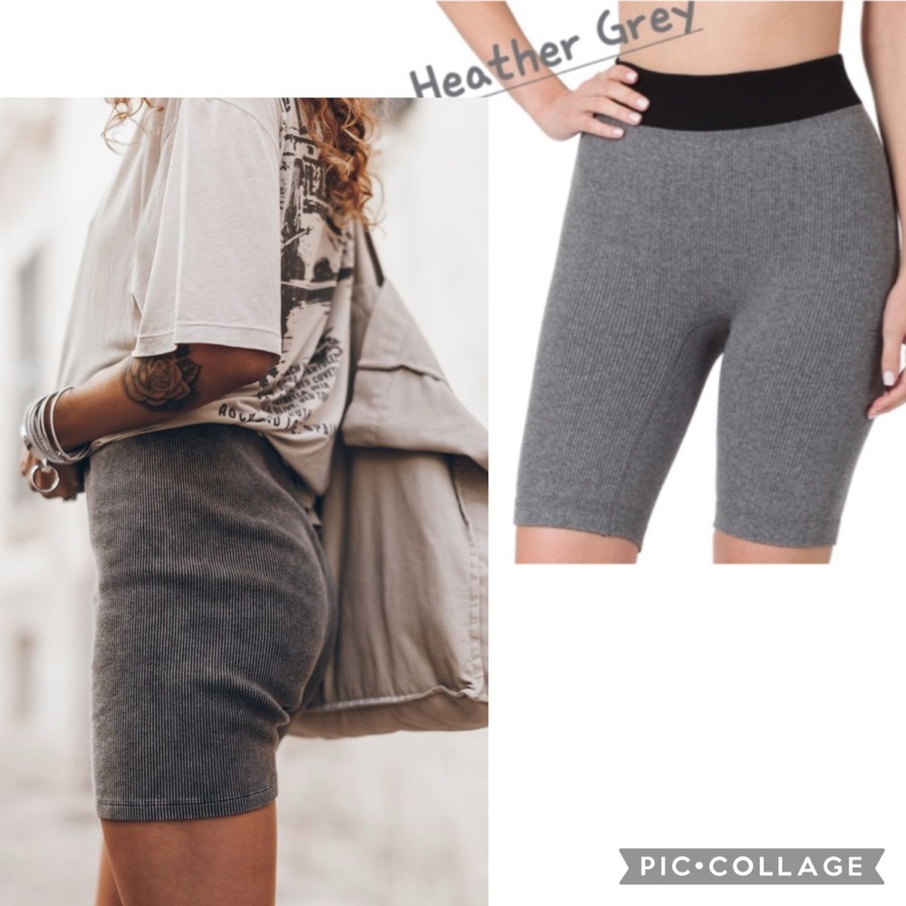 NEW! ZENANA Gray Black Ribbed Compression Bike Shorts S/M Streetwear Athletic